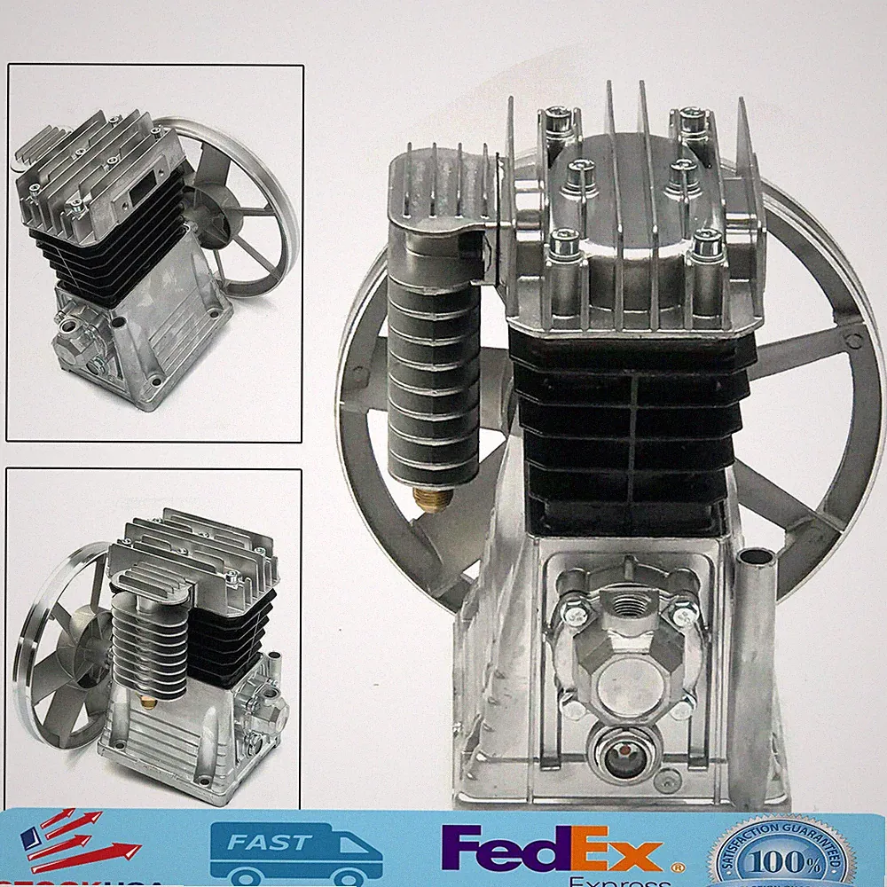 2HP Piston Air Compressor Pump Twin Cylinder Oil Lubricated Belt Drive Aluminum