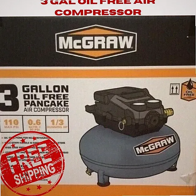 3 Gallon Portable Air Compressor 1/3 HP 90 PSI Oil-Free Pancake Air Compressor