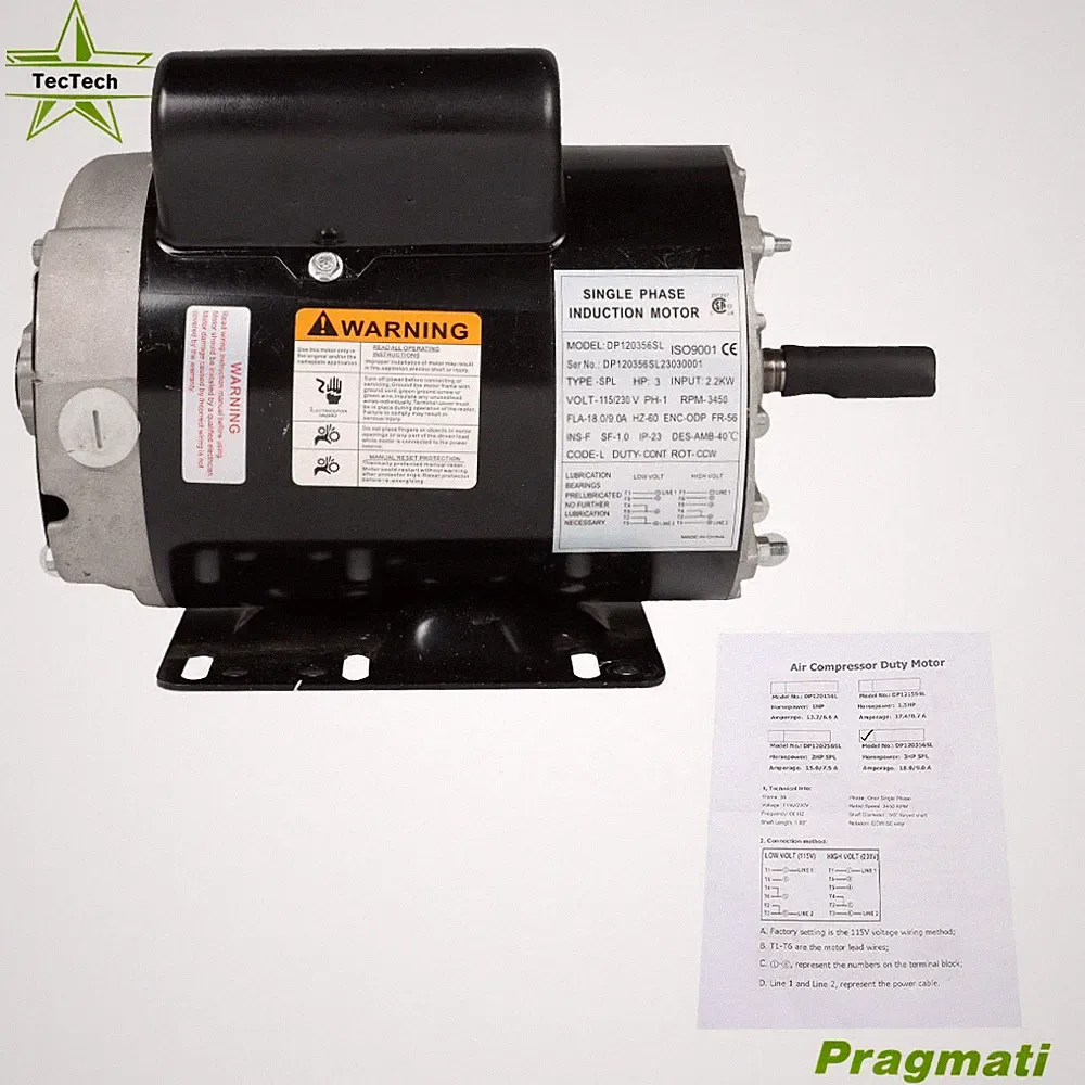 3HP SPL 1Phase Air Compressor Electric Motor 115/230v 3450RPM 5/8"Shaft 56Frame