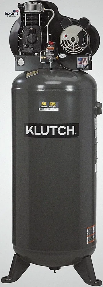 60-Gallon Single-Stage Vertical Air Compressor, 3.7 HP, 230 Volts, Cast Iron Oil