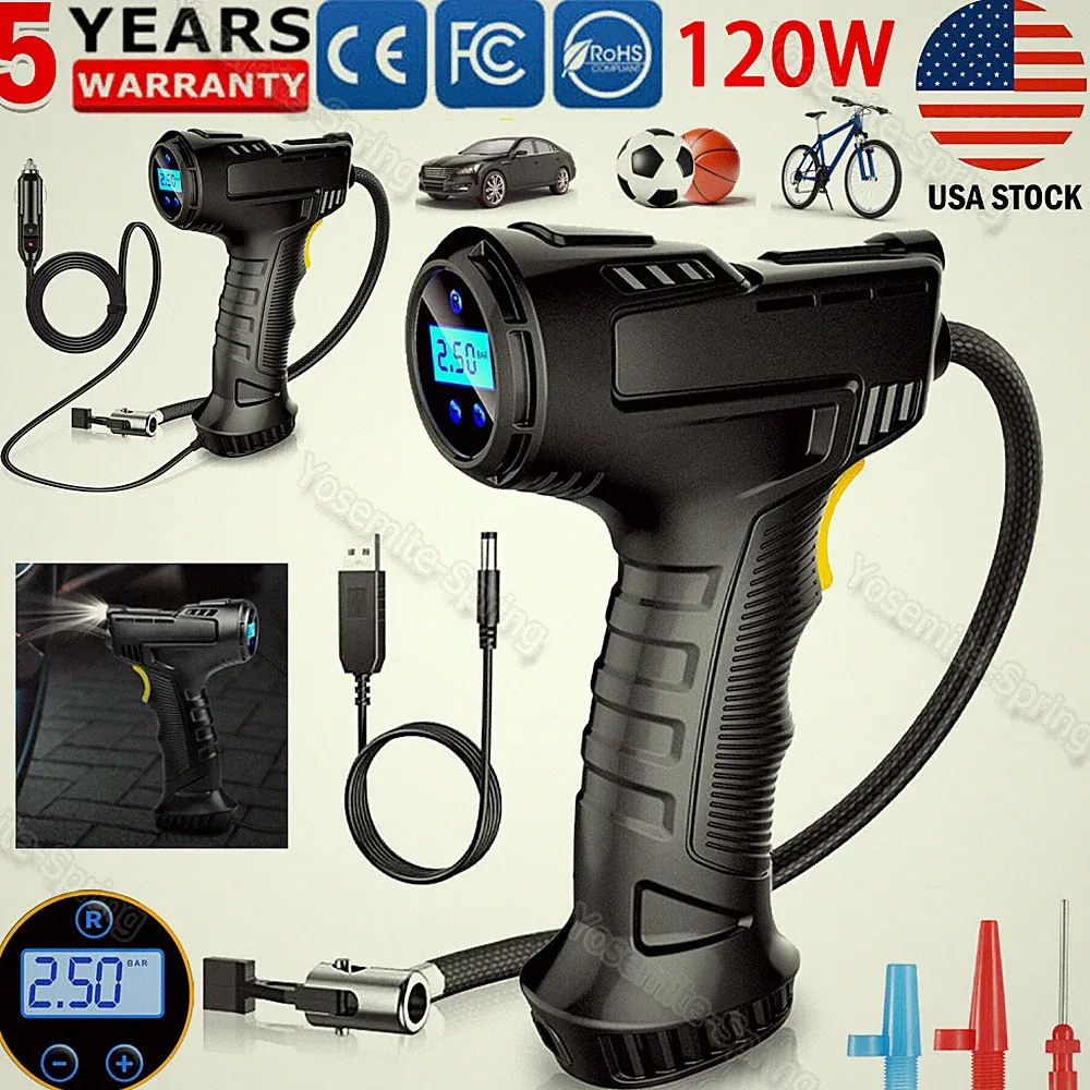Cordless/Corded Car Air Tire Pump Inflator Compressor LCD Digital For Motor Bike
