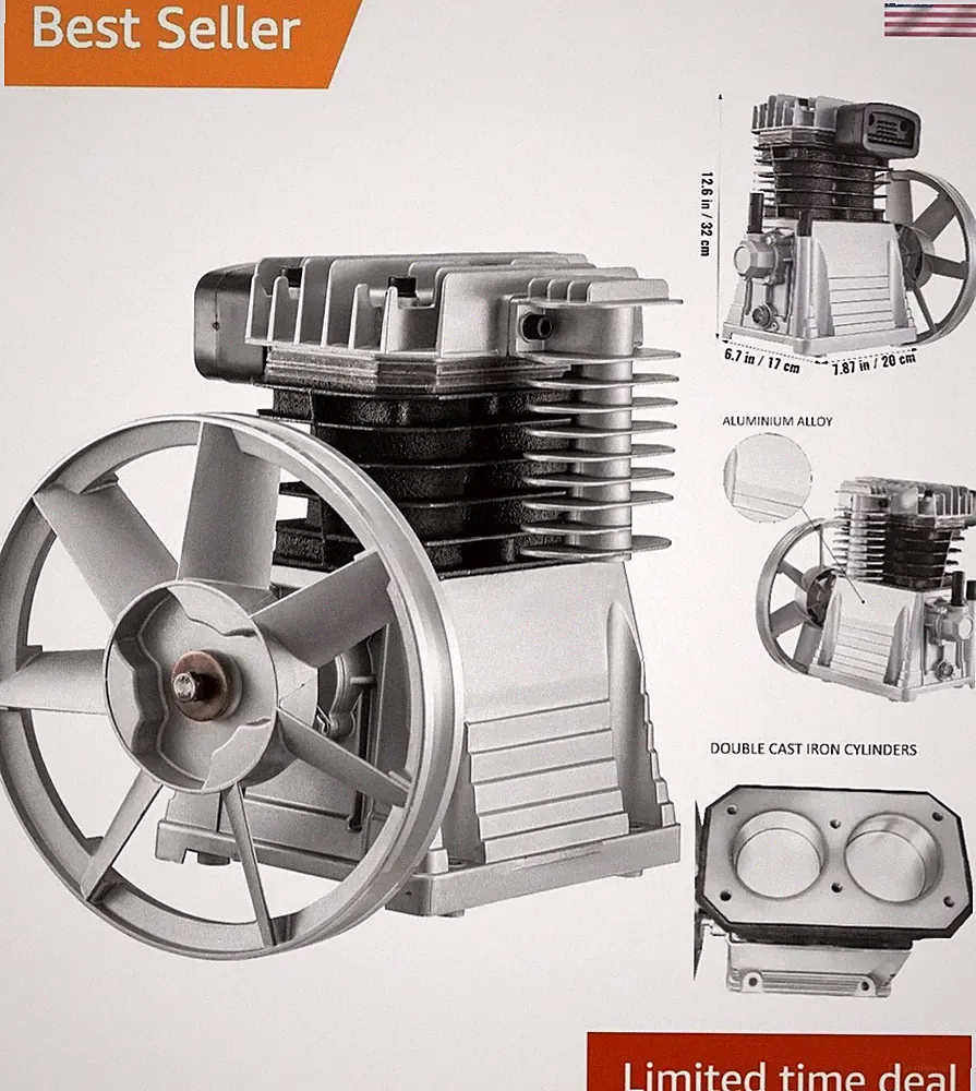 Heavy-Duty Industrial Air Compressor Head - 3HP, 116 PSI, Lightweight Aluminum