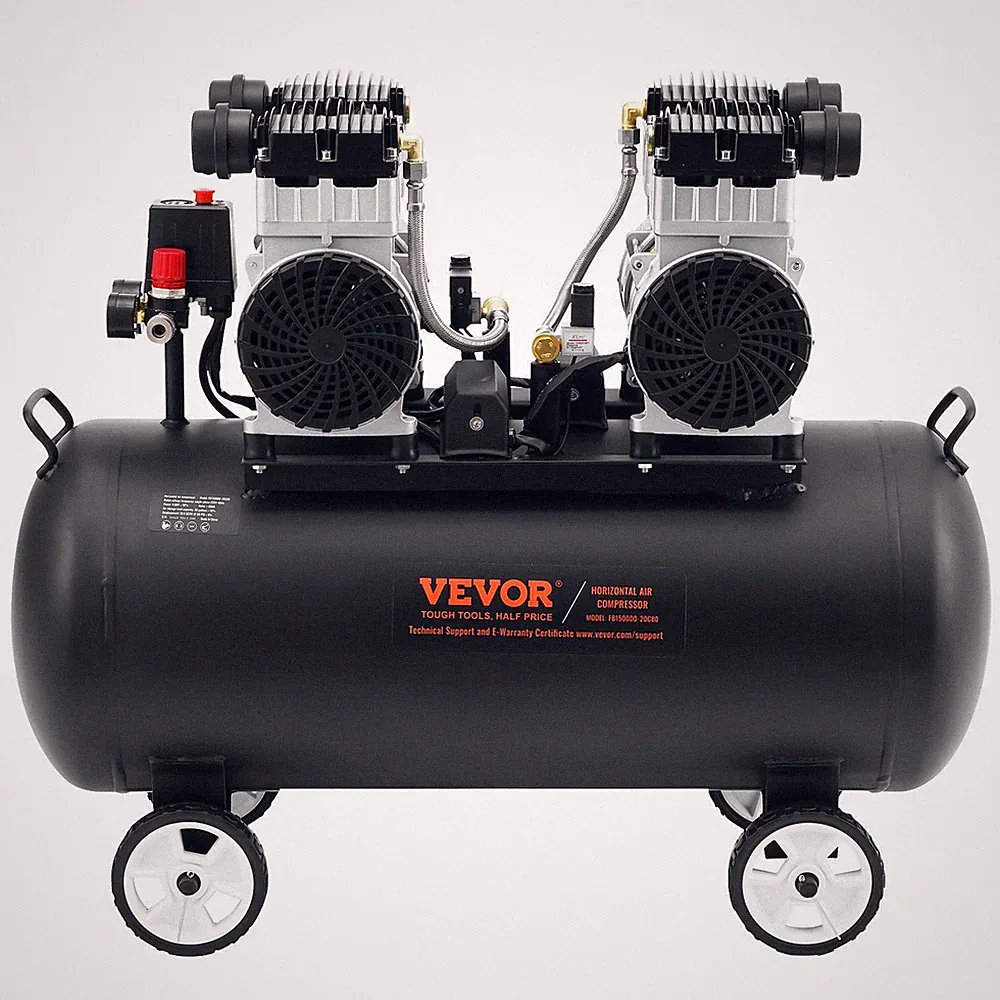 Horizontal 20-Gal Air Compressor — 4HP Oil-Free, 10.6 CFM@90 PSI, 78dB Quiet