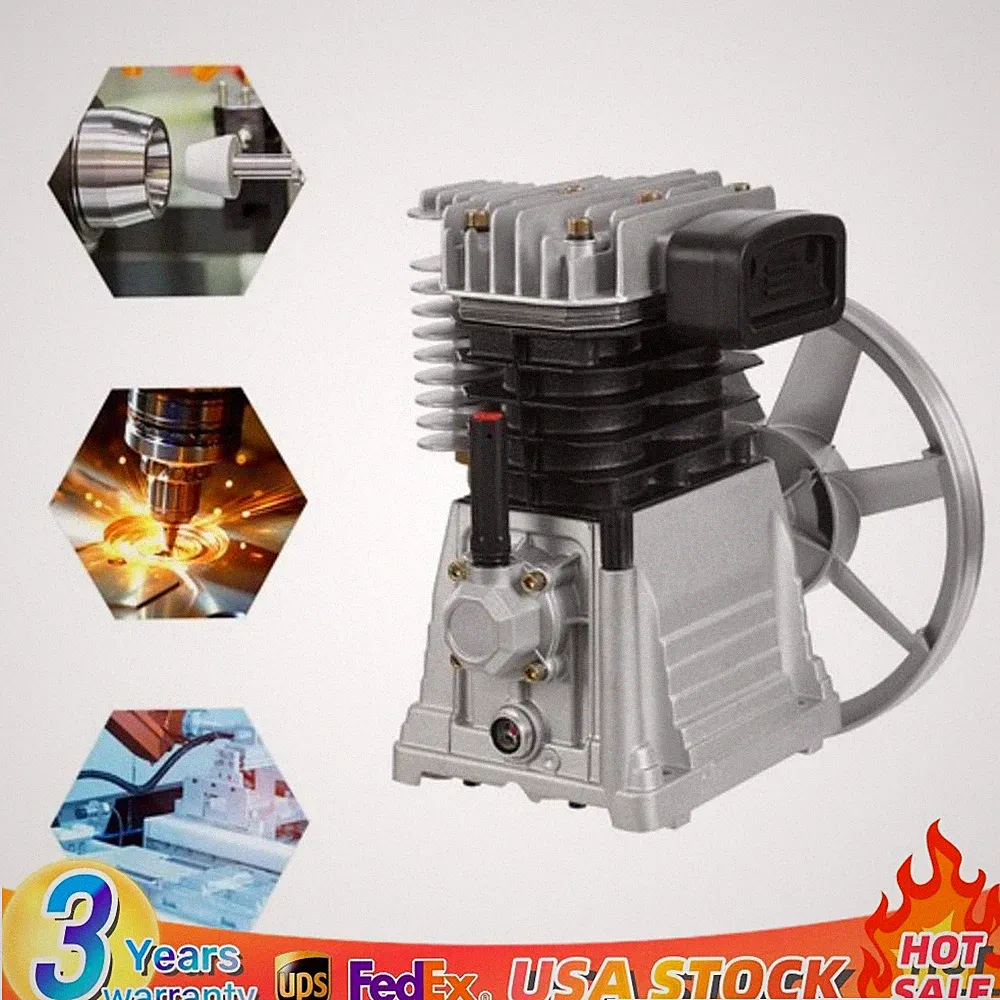 Piston 3HP Air Compressor Head Pump Motor Twin Cylinder With Silencer 250L/min